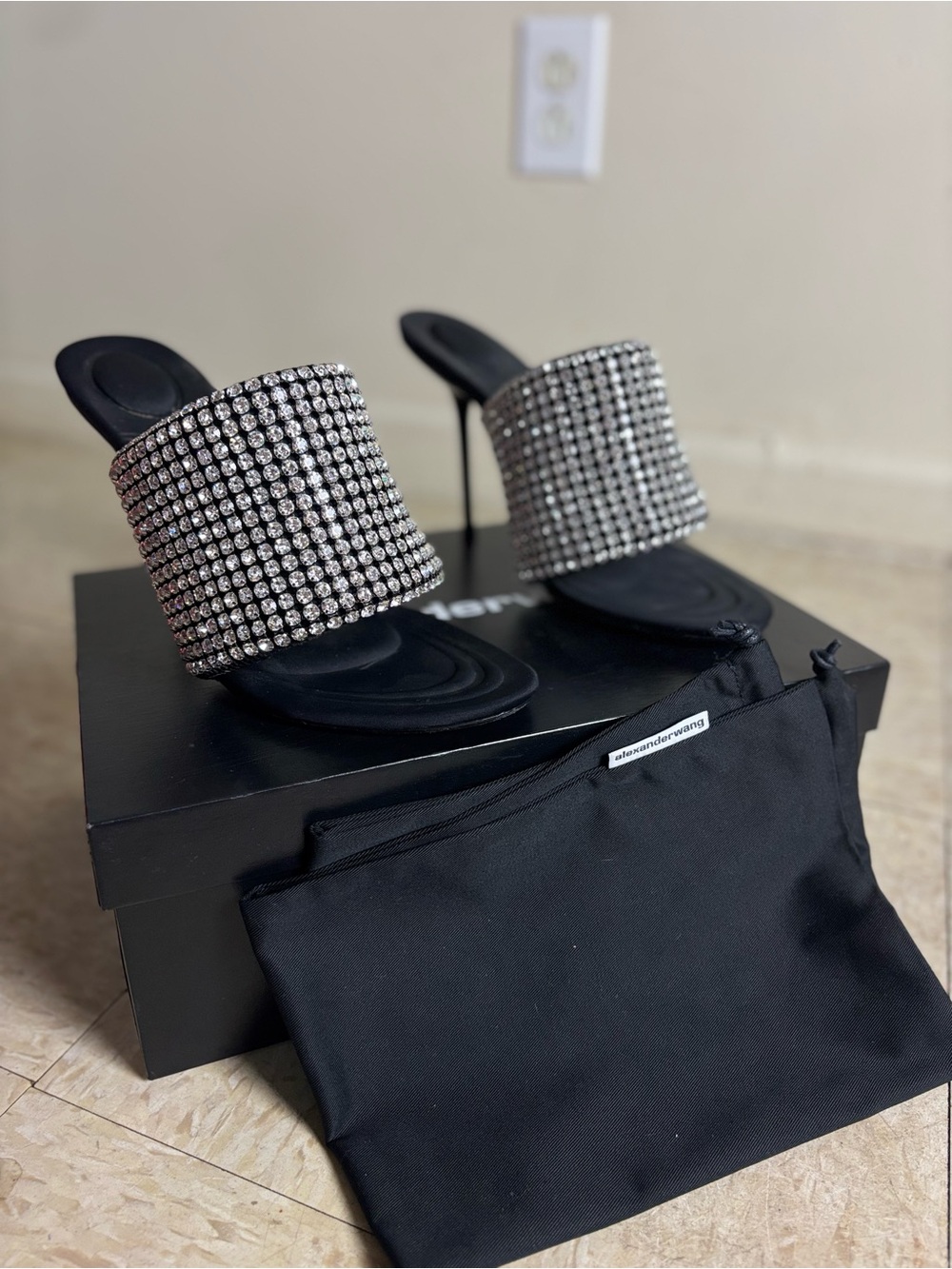 Alexander Wang Black Crystal-Embellished Slide Heels